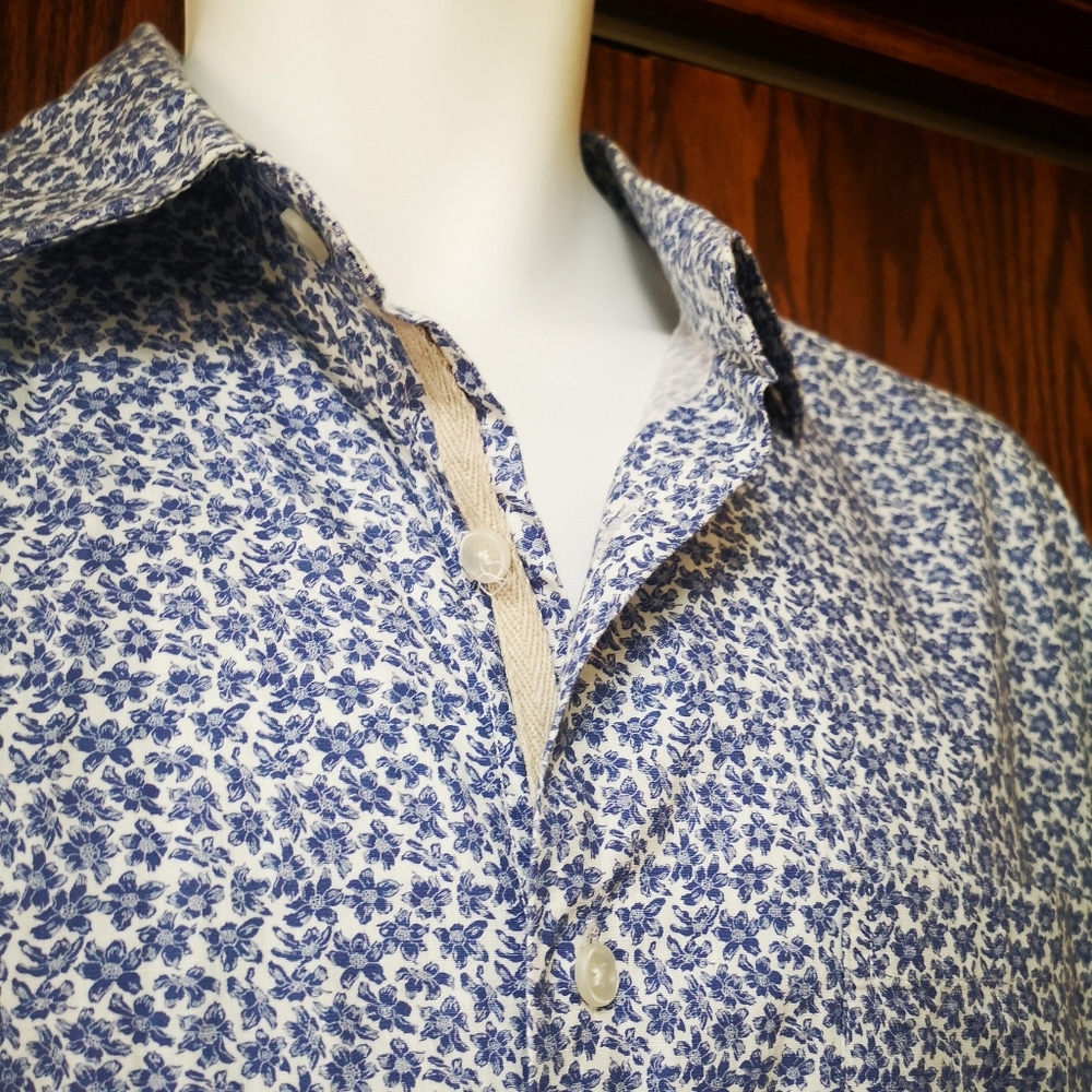 Joseph Arbboud large floral shirt, contra cuff